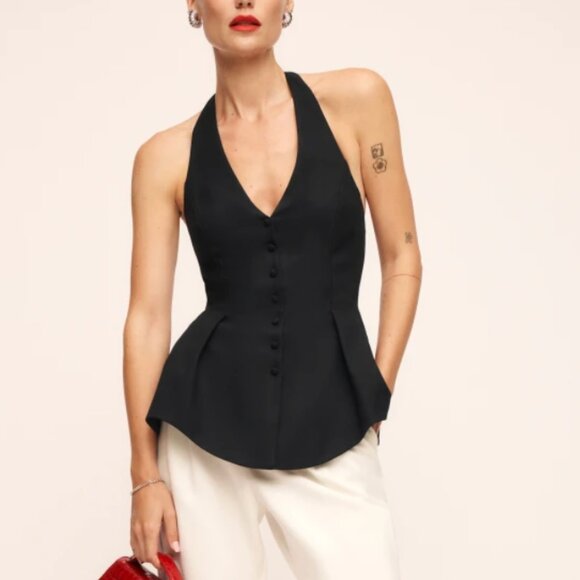NEW Reformation Auli Halter Top Sz2 Black - Picture 2 of 10
